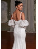 Ivory Shimmering Lace Wedding Dress With Detachable Sleeves Ivory Shimmering Lace Wedding Dress With Detachable Sleeves